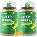 5-HTP Gummies + GABA - Melatonin kostenlos - Relaxation Gummis mit Banana Extract, L-Theanin, L-Tryptophan, Vitamin D3 für gesunde Erholungszyklen & Circadian Rhythm, Gehirnfunktion & Muskelrelax, 2er Pack