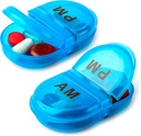 Deke Home - Pill Organizer AM PM, 2 Kompartment Pille Box für Tasche oder Geldbeutel, Kleine Tagesmedizin Fall, Reise Pillenhalter, einfache offene Pille Behälter, Vitamine & Beilagen (Blau, Paket von 2)