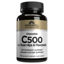 Windmühle Natürliche Vitamine Vitamin C 500 mg, mit Rose HIPS und Bioflavonoiden, Immun Booster, Antioxidans Unterstützung, Kautabletten, Acerola Berry, 50 Tabletten, 50 Servietten