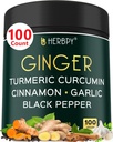 5in1 Ingwer und Kurkuma-Ergänzungen mit Ceylon Cinnamon, Knoblauch - Verdauung, Immun-, Gehirn- und Herzgesundheitsunterstützung - 100 Vegan Kapseln