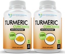 Kurkumenische Curcumin Ergänzung - 2250mg/d - Veggie Caps - 95% Curcuminoide mit Schwarzer Pfefferextrakt (Bioperine) - 750mg Kapseln - 100% Organisch - Leistungsstarke Kurkuma (Pack von 2)