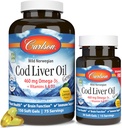 Carlson - Cod Liver Oil Gems, 460 mg Omega-3s + Vitamine A & D3, Wild-Caught Norwegian Arctic Cod Liver Oil, Sustainable Sourced Nordic Fish Oil Capsules, Zitronen, 180 Softgels