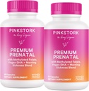 Pink Stork Premium Pränatales Vitamin für Frauen - Multivitamin & Probiotika - Frühkrankheit, Verdauung, & Energie - Folat, B6, & Eisen - 60 Kapseln - 2 Packung
