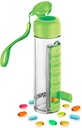 Synergy Water Bottle & Pill Organizer - Reiselager Container für Wasser, Saft, Vitamine - Tragbare 7-Day Pillbox - für Outdoor, Fitness, Reisen - Easy Carry Strap - BPA Free Plastic - 400ml (Green)