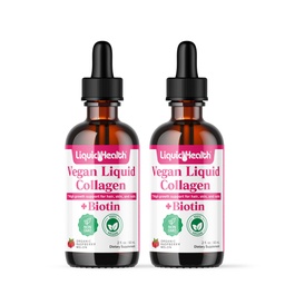 LIQUIDHEALTH 100% Vegan Collagen Plus Biotin 100.000mcg Flüssigkeitstropfen - Pflanzenbasierte flüssiges Kollagen für Damen und Herren - Haar- und Nagelwachstum, Hautgesundheit, steigert Stoffwechsel - Made in USA, Non-GMO (2 Pack)