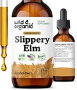 Gocce di Elm di Slippery di Wild & Organic - polmone, supporto digestivo & femminile - Tintura di corteccia di Elm di Slippery - Supplemento di Estratto di Rubra di Ulmus liquido - Vegan, Sugar & Alcohol-Free - 2 fl oz