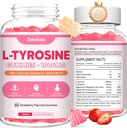 2 Pack L Tyrosine Gummies, L-Tyrosine Zusatzgummis, L-Theanine Gummies mit Vitamin B6 D3, Fokus Gummies Support Memory, Energie, Stimmung für Erwachsene & Kinder, Erdbeeren Flavor, 120 Count