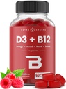 NutraChamps Vitamin D3 & B12, Methyl B12 Gummies für Erwachsene & Kinder, Verbessert mit Vitamin D 3 & B9 Vitamin Folat, Natürliche Energie, Stimmung, Stoffwechsel & Fokus, Himbeere, 60 Gummies